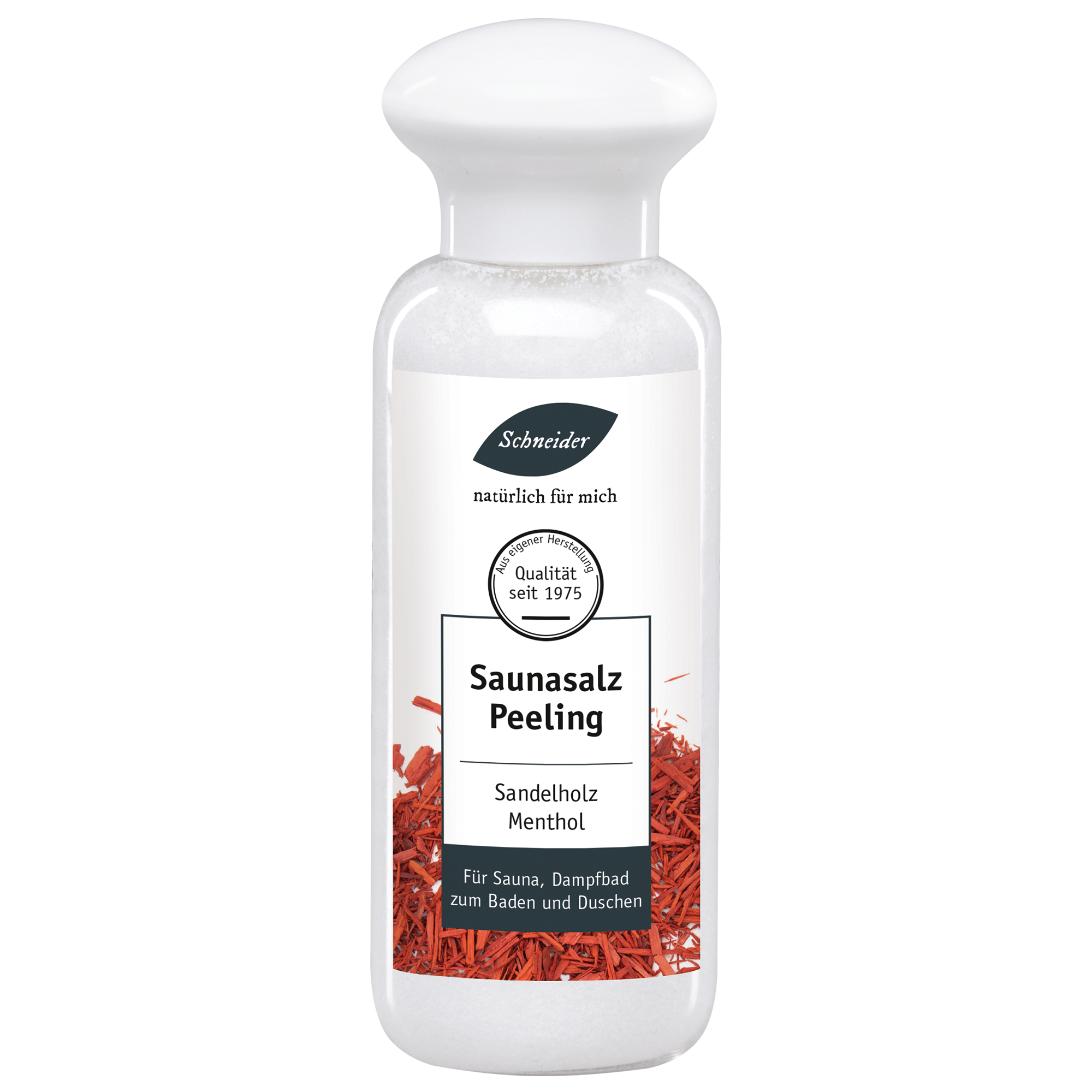 Saunasalz mit Sandelholz – watteweich 300 g Flasche